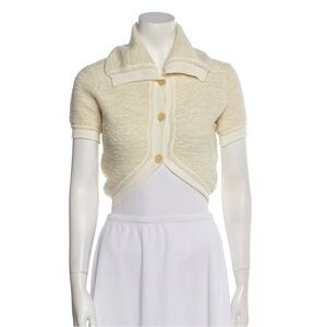 Cream Short Sleeve Women's cropped Sweater